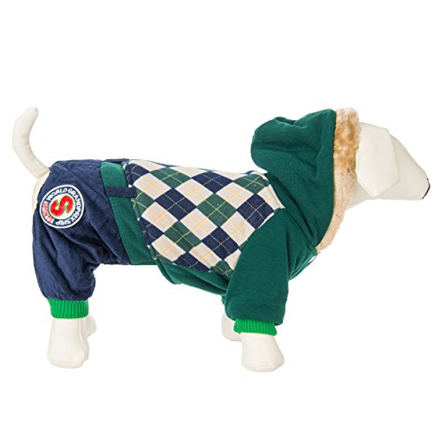 CueCue Pet Plaid Pet Hoodie, Green/Blue/White, Large