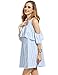 SheIn Women's Striped Ruffle Cold Shoulder Cutout Keyhole Dress Large Blue
