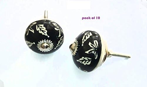 Om Creation Leaf design set of 10 door knobs and drawer pulls,ceramic door knobs,ceramic cabinet knobs, Ceramic drawer pulls (Black Painted)