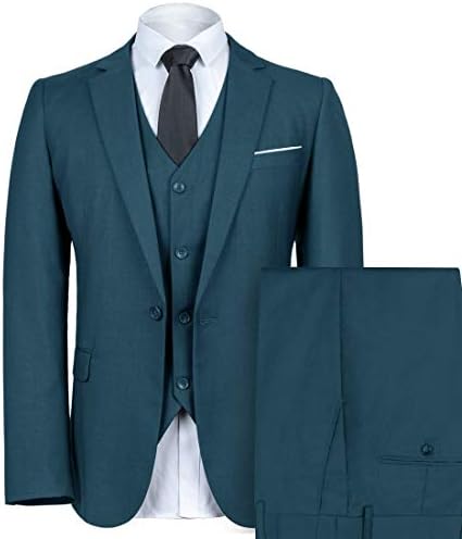 WEEN CHARM Mens Slim Fit Suit One Button Notch-Lapel 3 Pieces Suits Blazer Tux Vest & Trousers