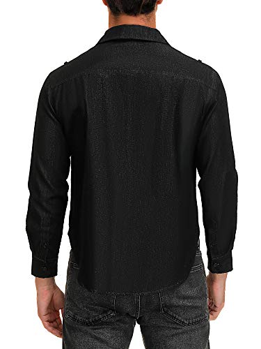SATINIOR Men\'s Long Sleeve Button Down Shirts Woven Casual Dress Shirt Work Shirts (Black, 40/M)
