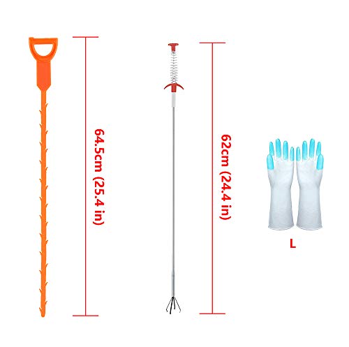 7 Pack Drain Snake Clog Remover,25 Inch Drain Snake Hair Tool,Drain Auger Clog Remover for Sink,Bathtub Drain,Kitchen Sink Cleaner,With Gloves By KINGLEV(1 Stainless Steel and 6 Plastic) - Thumbnail 3