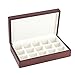 Caddy Bay Collection Vintage Wood Finish 15 Slot Jewelry Ring Case Cufflinks Box Display Storage Case with Soft Light Beige Interior