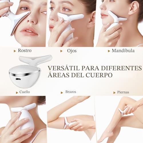 Masajeador Facial Reafirmante, Masajeador Cara Cuello Electrico para Reducir Microcorrientes Lifting Antiarrugas, EMS GUA SHA Dispositivos con 7 Colores Luz Terapia