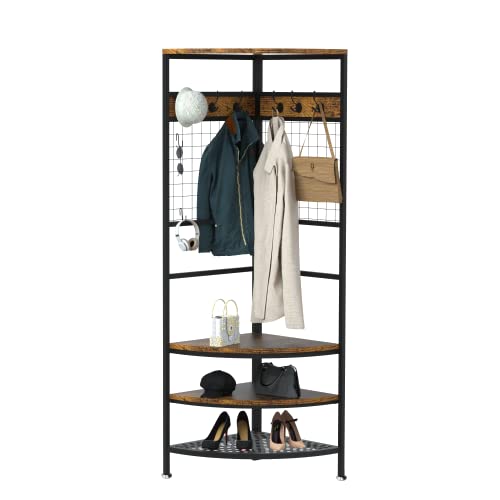rehomerance Corner Hall Tree with Adjustable Bench Shelf and Shoe ...