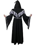 JUDE Adult Men's Dark Mystic Sorcerer Robe Halloween Costume with Hooded Cape (Large)