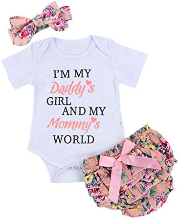 Newborn Baby Girl Summer Clothes Daddys Princess Romper Floral Shorts with Headband Bodysuit Outfit Sets