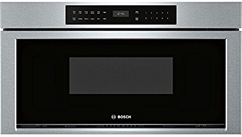 Bosch 4-Piece Stainless Steel Kitchen Package with B21CT80SNS 36" French Door Refrigerator, HDI8054U 30" Slide-in Electronic Range, DHL755BUC 30" Custom Hood Insert, and HMD8053UC 30" Drawer Microwave