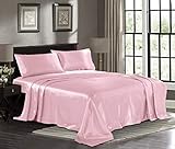 Satin Sheets Queen [4-Piece, Pink] Hotel Luxury Silky Bed Sheets - Extra Soft 1800 Microfiber Sheet Set, Wrinkle, Fade, Stain Resistant - Deep Pocket Fitted Sheet, Flat Sheet, Pillow Cases