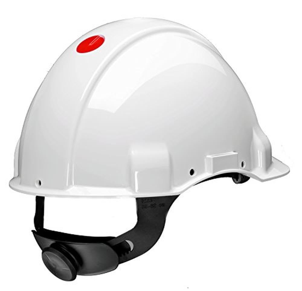 3M Hard Hat, Uvicator, Ratchet, Dielectric 1000v, Leather Sweatband, White, G3001MUV1000V-VI