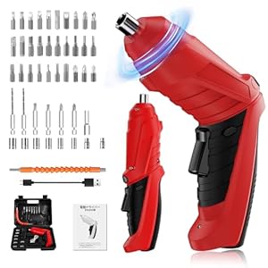 NOASR 電動ドライバー 小型 47個部品付き 延長ポール 充電式電動ドライバー 2000mAh大容量(レッド)