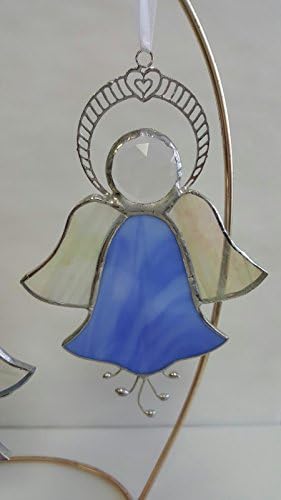 Stained Glass Angel, Tulip Or Morning Glory, Filigree Halo, Iridized Stained Glass Wings, Faceted Jewel Head, Sweet & Beautiful, Custom Handmade, Choose One or Buy Two, Each 4.5" T x 3.5" W