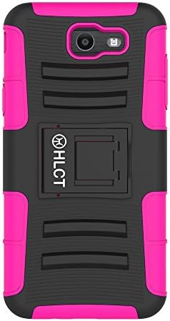 For Samsung Galaxy J7 2017/J7 Sky Pro/J7 Perx/J7V 2017/J7 Prime/Galaxy Halo Case, HLCT Rugged Shock Proof Dual-Layer PC and Soft Silicone Case With Built-In Stand Kickstand (Rose Pink)
