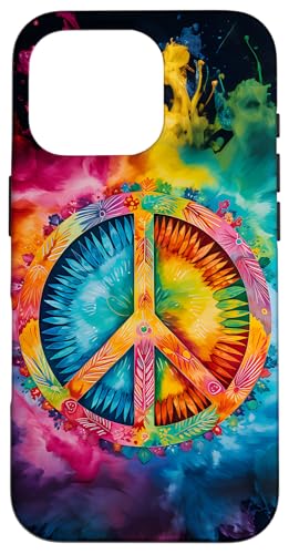 Peace Sign Rainbow Tie-Dye Inspired Design Case for iPhone 16 Pro