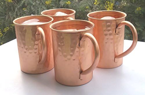 TrinejaMart Drinkware Accessories Hammered Copper Moscow Mule Mug 16 Oz Brown Set of 4
