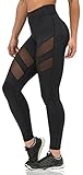 Nulibenna Women's Mesh Stretchy Workout Sportys Yoga Leggings Ninth Pants,Black 1,Medium