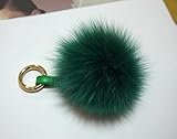 Real Fox Fur Pom Pom Ball Keyring / Bag Purse Charm Gold Ring (S Amerald Green)