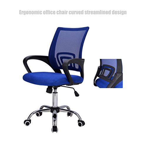 Modern Mid Back Office Chair Mesh Seats Ergonomic Back Supports Soft Sponge Upholstery 360 Degree Swivel Home Office Desk Task - Blue # 1508