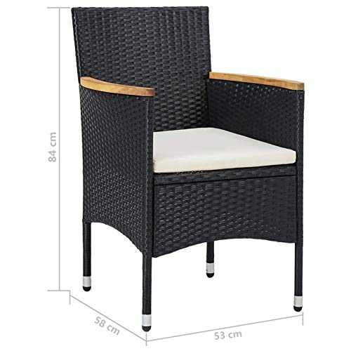 Tidyard 3-tlg. Garten Essgruppe Poly Rattan Sitzgruppe 2 Stühle Gartentisch Gartenmöbel Sitzgarnitur Set Gartengarnitur Gartenmöbel Schwarz Poly Rattan und Akazienholz – Bild 6