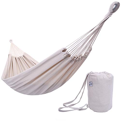 OnCloud Extra Long and Wide Double Hammock for Travel Camping Backyard, Porch, Outdoor or Indoor Use, Carrying Pouch Included (Beige)