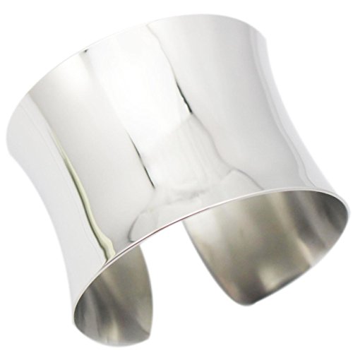 COUYA Silver Wide Grooved Cuff Bangle Women Girls Stainless Steel Shiny Punk Bracelet - //medicalbooks.filipinodoctors.org