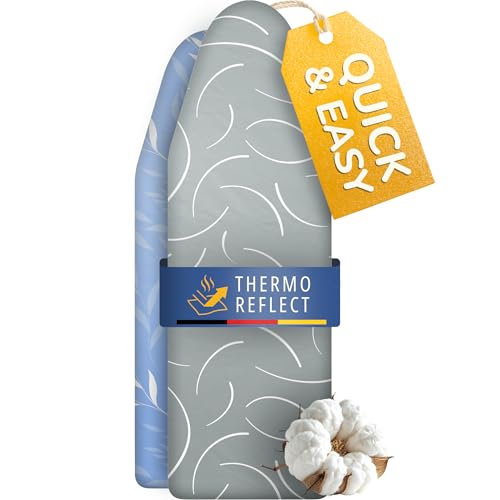 Yellocean Turbo Ironing Board Cover Suitable for 120 x 40 cm, 120 x 45 cm and up to 125 x 45 cm – Heat Reflective – Easy Assembly with Elastic – Double Padded – Size M