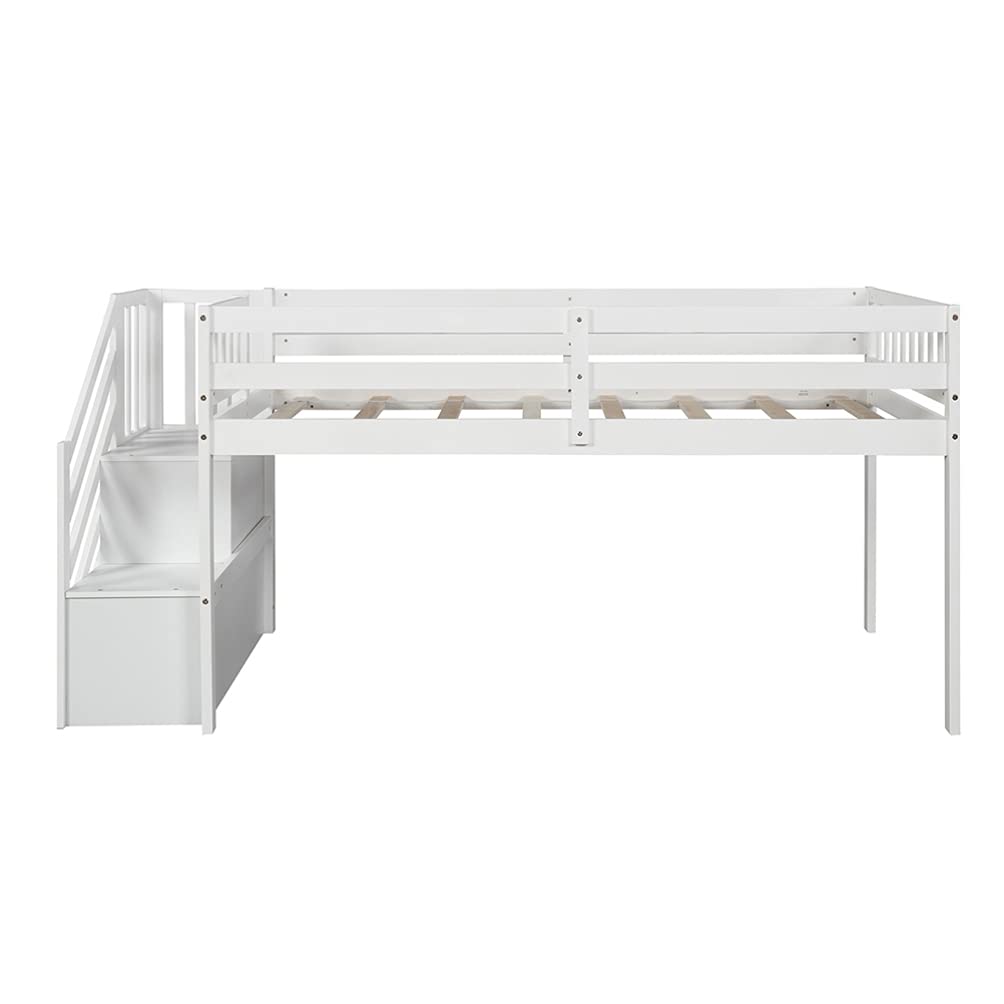 BESPORTBLE 1pc Wooden Loft Bed Floor Loft Bed Ladder with Storage Wood Loft Bed (White)
