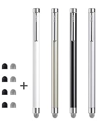 Stylus, ChaoQ 4 unidades de lápices capacitivos de punta de fibra de malla para pantallas táctiles universales, con 4 puntas de fibra de malla reemplazables y 4 puntas de goma extra.