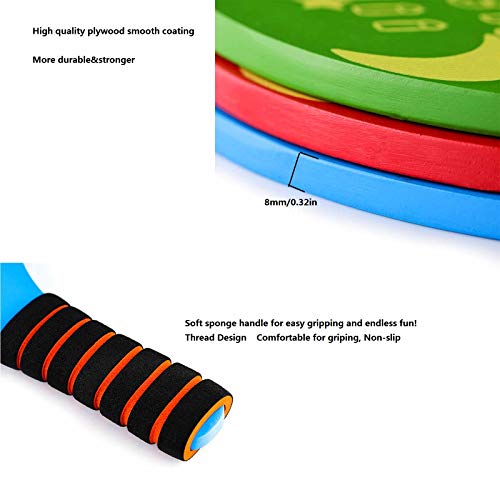 Classic Wooden Paddle Ball Game Set,Fun Racquet Game,Indoor Outdoor Easiest Racket Game (2 Thicker Wooden Rackets,4 Waterproof Birdies,1 Carry Bag)(Green)