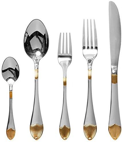 Venezia Collection Flatware Set 20-Piece Service for 4, 18/10 Stainless Steel Silverware Cutlery, 24K Gold Plated Trim