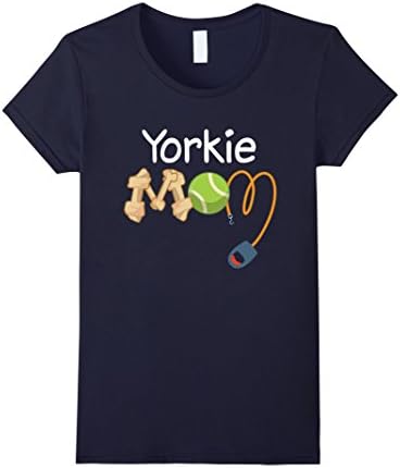 Women's Yorkie Mom Dog Shirt Large Navy