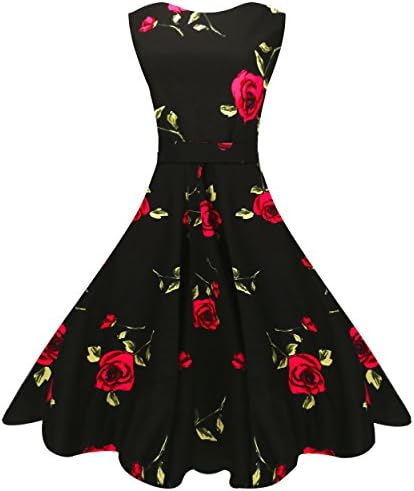 MaggieX 50's Vintage Dresses for Women with Belt Black (XL, Q001-9)