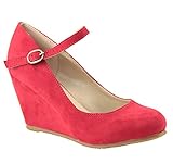 Bella Marie Denise-1 Women's round toe wedge heel mary jane squeaky strap suede shoes