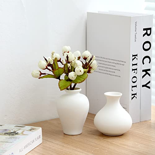 VIViTOP Ceramic Vase Set- 5 Small Vases iin Bulk, White Flower Vases for Modern Boho Room Decor, Unique Centerpiece Decorations Vintage Vases for Office Party Bookshelf Dinner Table.