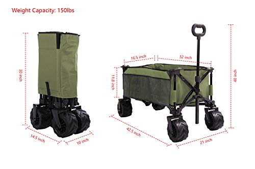 PATIO GUARDER Folding Collapsible Wagon Cart, All Terrain Utility Wagon, Heavy Duty Outdoor Garden Wagon with wheels - Perfect Use for Camping, Shopping, Picnic, Sports, Army Green