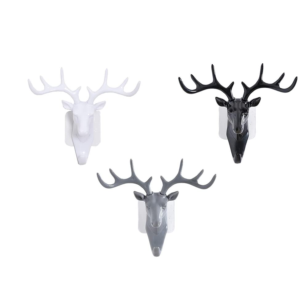 JCYUANI 3 Pack Coat Hooks Creative Antlers Key Hooks for Wall Wall Decoration Hook No Drilling and No Trace Installation of Deer Head Hook for Hanging Clothes, Hanging Keys, Hanging Bags