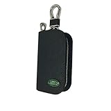 New 1pcs Mesh Black Leather Car Key Wallet Zipper Case Keychain Coin Holder Metal Hook Bag Collection For Land Rover Car Vehicle Auto Lover