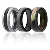 Silicone Wedding Ring For Men By SOL Rings (Power X Series), 3 Pack Silicone Rubber Wedding Band, Camo, Black, Grey, Silver - size 10
