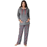 PajamaGram Womens Pajamas Soft Cotton - Winter Pajamas for Women, Gray, L, 12-14