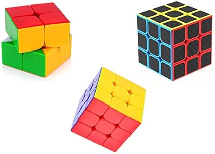 SHANBUYERS High Speed 2X2, 3X3 Carbon Fiber Neon Puzzle Brainstorming Game Magic Rubik Cubes Combo (Multicolour) - Set of 3