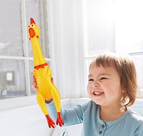 Hilarious 15" Rubber Screaming Chicken Toy For Kids & Pets - Super Durable & Funny Squeaky Chicken Dog Chew Toy - Silly Squeezing & Squawking Novelty Gift Idea - Vibrant Colors & Wacky Design