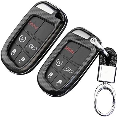 Car Key Cover For Jeep, Full Protection Key Fob Cover, ABS Carbon Fiber, Silicone Car Key Cover, Car Keychain Accessories For Jeep Grand Cherokee Cherokee Renegade Compass Challenger Durango Chrysler