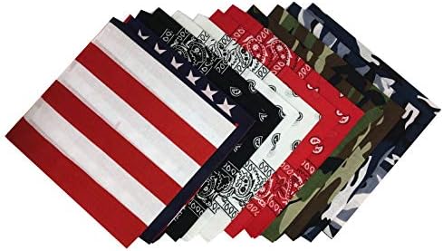 FamilySales-12 PCS Bandanas Sets for Women,Men,100% Cotton,Headwear Scarf Wrap Cowboy Bandanas