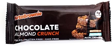 KetoBrownie - Keto &amp; Paleo Brownie Bars, Chocolate Almond Crunch Keto Brownies, 16g Fat, 4g Net Carbs, 11g Protein, Low Carb High Fat Brownie Bars, Paleo, Gluten Free, GMO Free, 1.9 oz. brownie bar, 12 count