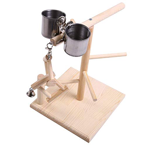 Hypeety Parrots Playstand Bird Playground Wood Perch Gym Stand Playpen Bird Ladders Exercise Playgym with Feeder Cups for Cockatoo Parakeet Cage Accessories Training Toy (Bird Playgym) - Thumbnail 2
