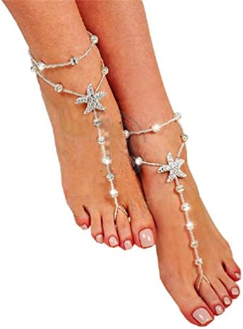 SUNSCSC Handmade Summer Beach Shell Beaded Anklet 2 PCS Barefoot Sandals Bridal Wedding Foot Jewelry