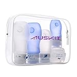 Leak Proof Travel Bottles Set, 4 Refillable TSA Approved Silicone Travel Containers For Liquids with Silicone Cream Jar and Clear EVA Toiletry Case By AusKit