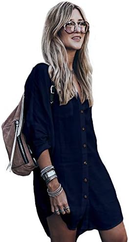 Women’s Swimsuit Cover up Sarong, Silky T Shirt Button Midi Dress Kimono,Summer Bathing Suit Beach Cardigans Ladies Swimwear for Women Aline