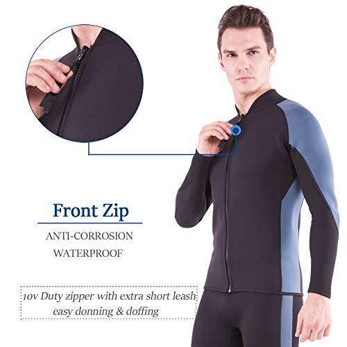 Flexel Men's Wetsuit Tops 2MM Neoprene Women Wetsuit Jacket Long Sleeves Front Zip Diving Top for Surfing Snorkeling Swimming Kayaking Canoeing (2mm Jacket Navy, X-Large) - Thumbnail 2