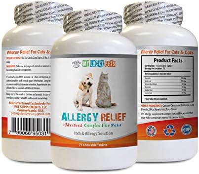 Dog Allergy Pills for itching - PET Allergy Relief - for Dogs and Cats - Lucky Itch Solution - Keep Fur Healthy - Turmeric Bites for Dogs - 1 Bottle (75 Chewable Tablets)